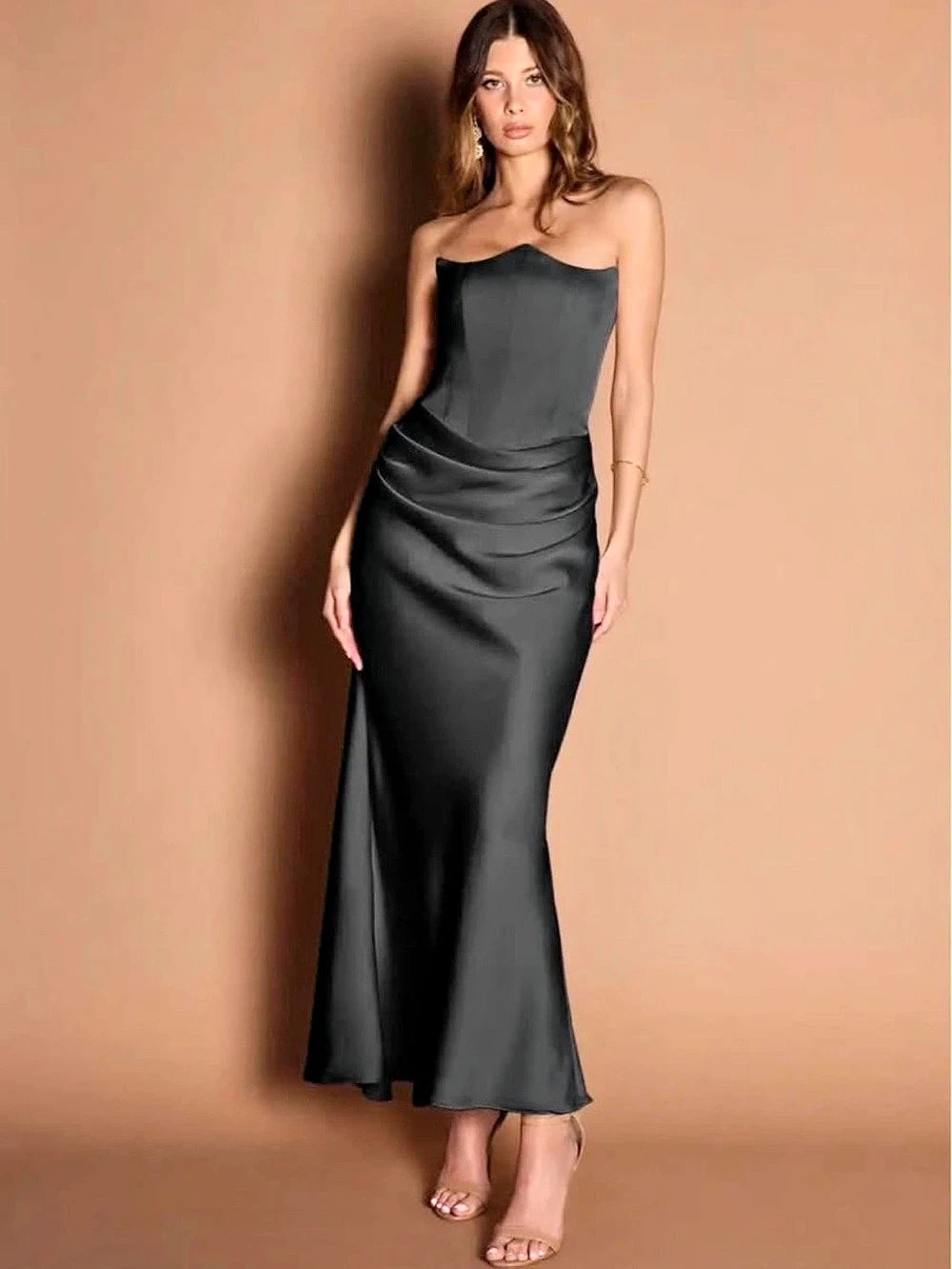 Azazie Black Draped Maxi Dress Like New